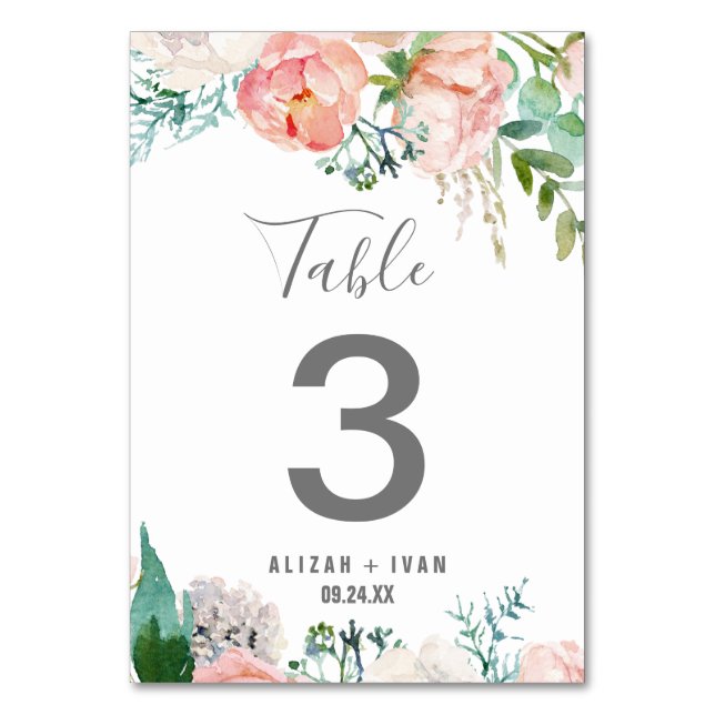 Romantic Peony Flowers Table Number (Front)