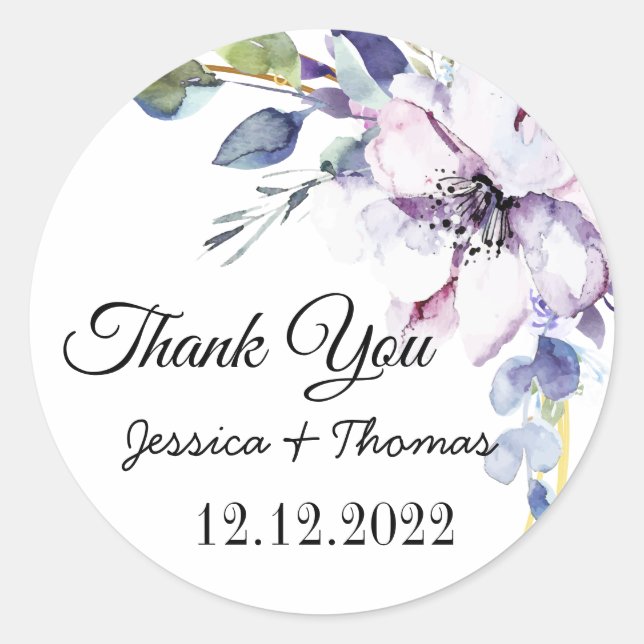 Romantic Peony Flowers Thank You Wedding Favour Classic Round Sticker (Front)