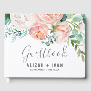 Romantic Peony Flowers Wedding Guest Book