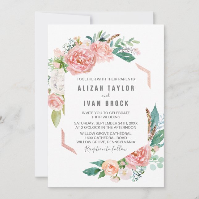 Romantic Peony Flowers Wedding Invitation (Front)