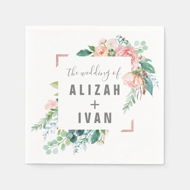 Romantic Peony Flowers Wedding Napkin (Front)