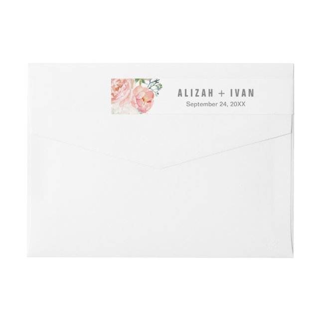 Romantic Peony Flowers Wedding Wrap Around Label (Back)