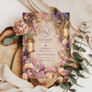 Romantic Peony Lantern Garden Wedding Invitation