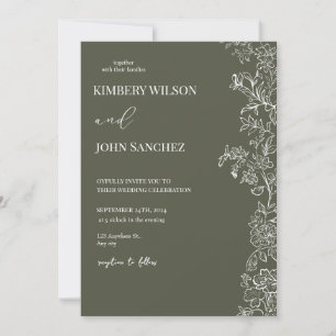 Romantic Periwinkle Floral Green Wedding Invitatio Invitation