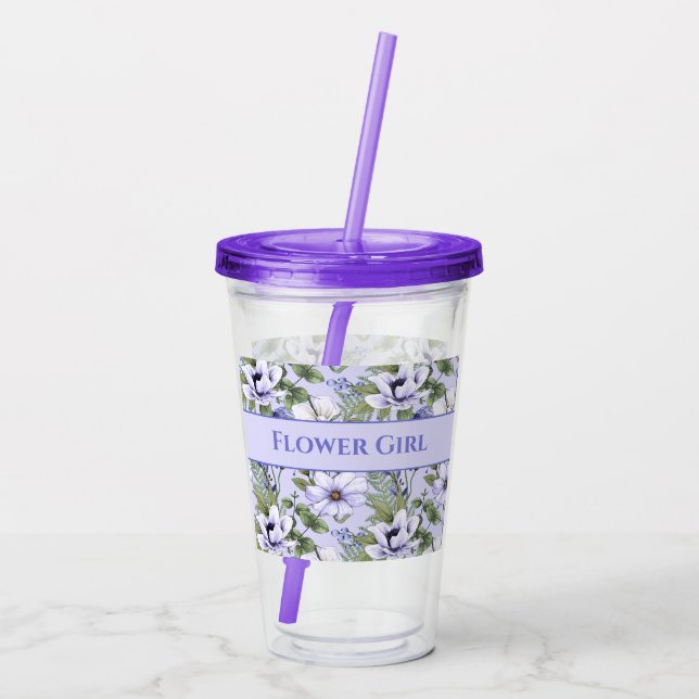 Romantic Periwinkle Florals Lavender Flower Girl Acrylic Tumbler (Back)