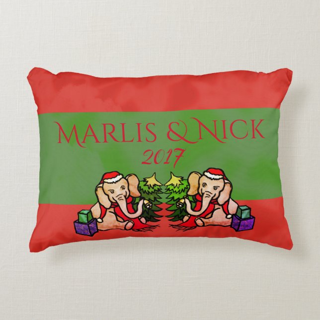 Romantic Personalised First Christmas Elephants Decorative Cushion (Front)