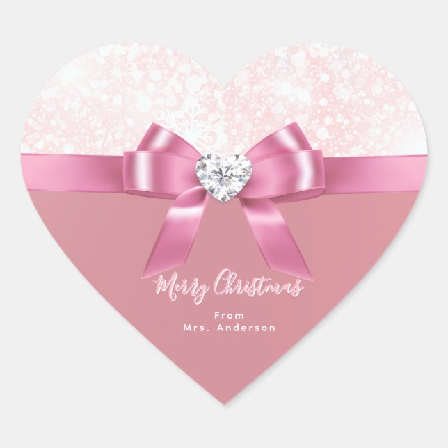 Romantic Personalised Heart Snowflake Xmas Sticker (Front)