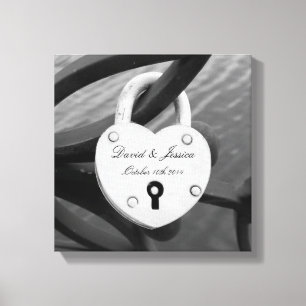 Romantic personalised love lock photo canvas print