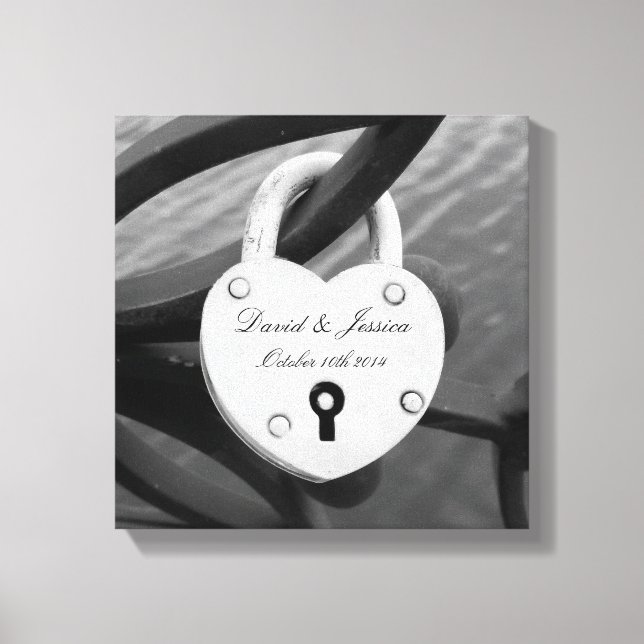 Romantic personalised love lock photo canvas print (Front)
