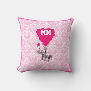 Romantic personalised pink heart damask cushion