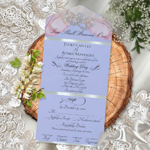 Romantic Petals & Hearts - Blue Pearl/Silver All In One Invitation