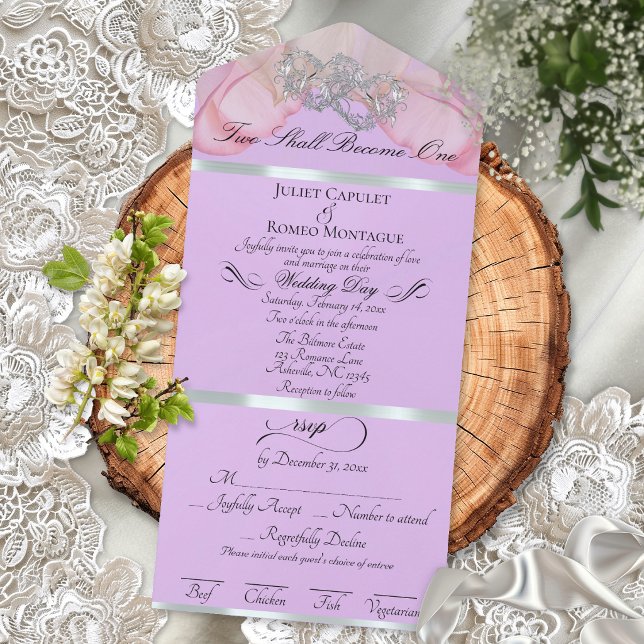 Romantic Petals & Hearts - Lavender/Silver All In One Invitation (Creator Uploaded)