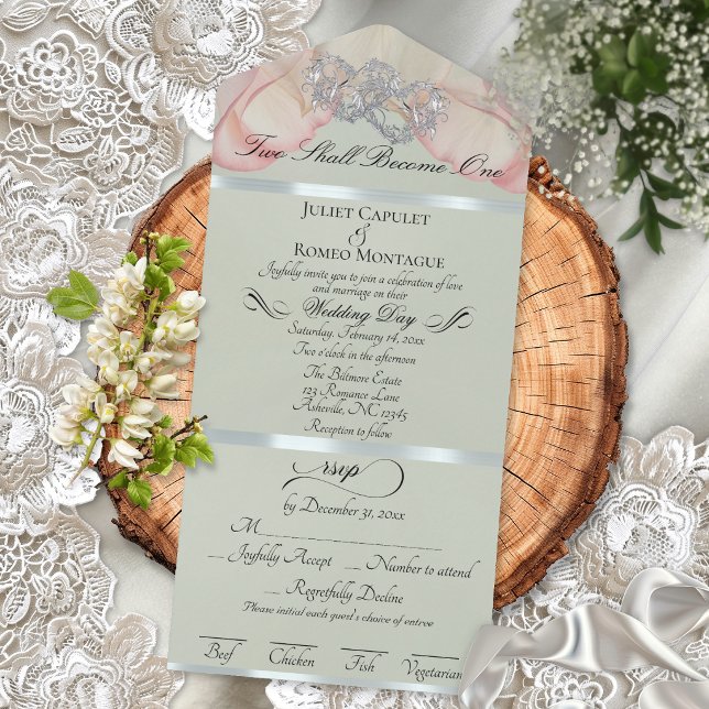 Romantic Petals & Hearts - Sage/Silver All In One Invitation (Creator Uploaded)