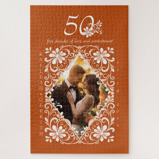 Romantic Photo Burnt Orange 50 Anniversary Puzzle (Vertical)