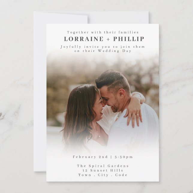 Romantic photo classic gradient wedding invitation (Front)