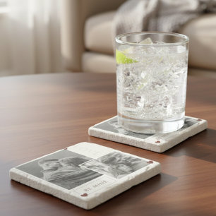 Romantic Photo Collage, Rustic "Be Mine" keepsake Stone Coaster