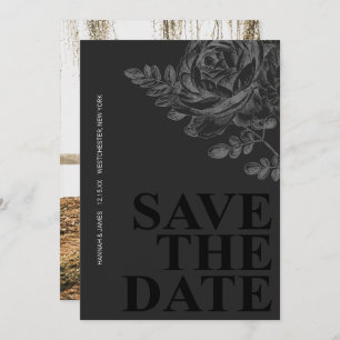 Romantic Photo Floral Black White Save the Date Invitation