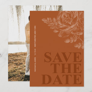 Romantic Photo Floral Terracotta Save the Date Invitation