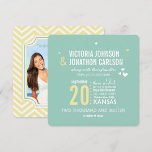 Romantic Photo Mint and Yellow Zig Zag Wedding Invitation