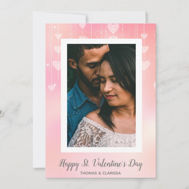Romantic  Photo Pink Heart Happy Valentine's Day Holiday Card (Front)