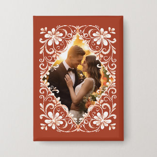 Romantic Photo Red Rust Anniversary Pin Button