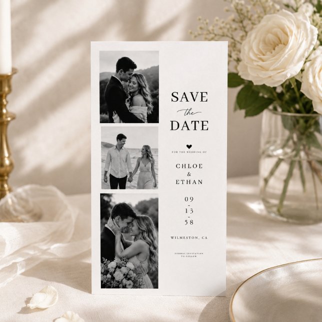 Romantic Photo Strip Save the Date Wedding Card. (Creator Uploaded)