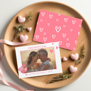 Romantic photo watercolor Pink Hearts  Holiday Card