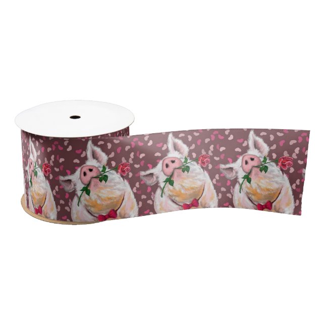 Romantic Pig Funny Ribbon Satin Ribbon (Spool)