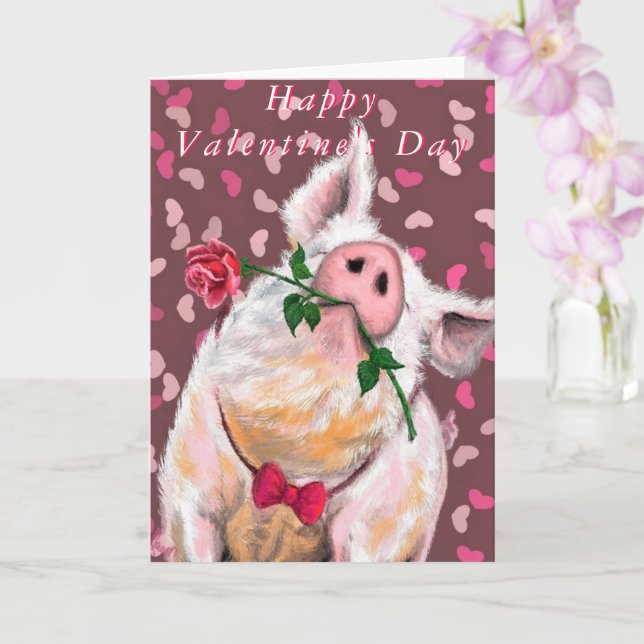 Romantic Pig Funny Valentine's Day Card (Orchid)