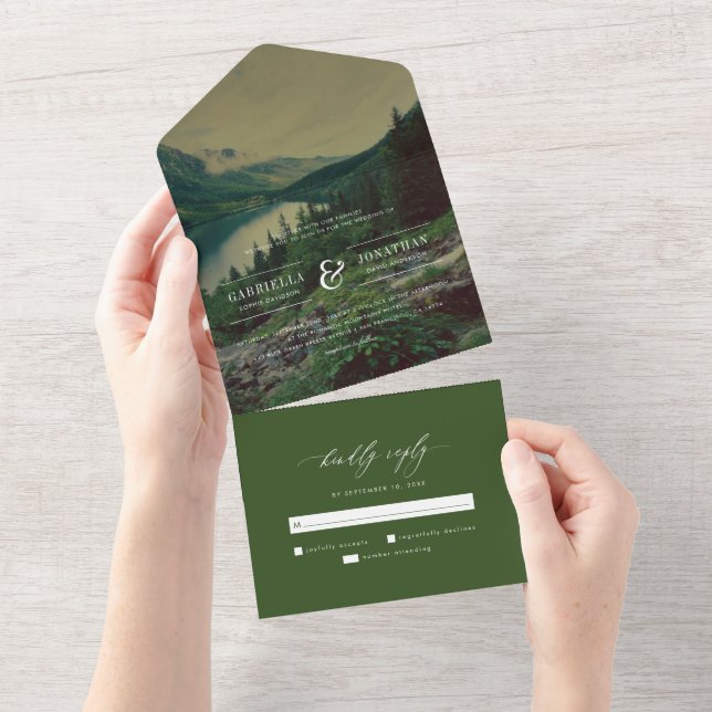 Romantic Pines Mountains Lake Destination Wedding All In One Invitation (Tearaway)
