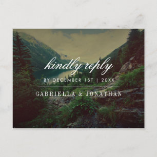 Romantic Pines, Mountains & Lake   Modern RSVP Invitation Postcard