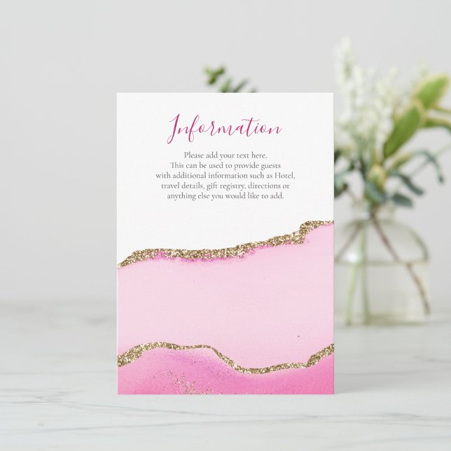 Romantic Pink Agate Stone Gold Inlay Wedding Info  Enclosure Card (Creator Uploaded)