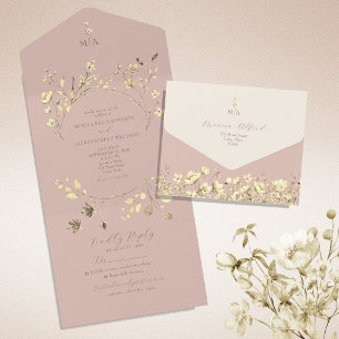 Romantic Pink All-in-One Wedding Invite