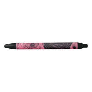 Romantic Pink and Black Gothic Roses Black Ink Pen