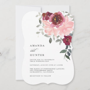 Romantic Pink and Burgundy Floral Wedding Invitation
