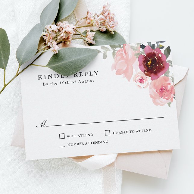 Romantic Pink and Burgundy Wedding RSVP (Creator Uploaded)