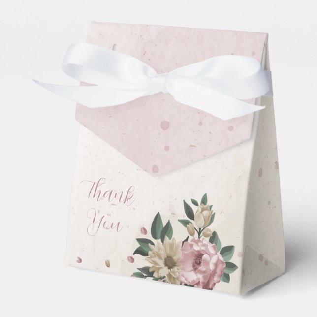 romantic pink and champagne flowers wedding favour box (Front Side)