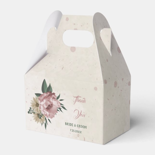 romantic pink and champagne flowers wedding favour box (Front Side)