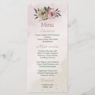 romantic pink and champagne flowers wedding menu