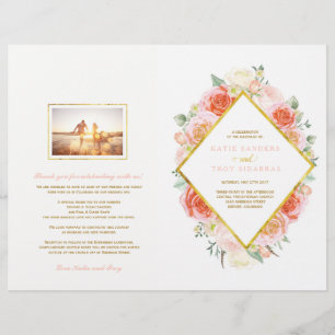Romantic Pink and Coral Roses Wedding Programs