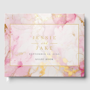 Romantic Pink and Gold Marble Wedding Guest Book