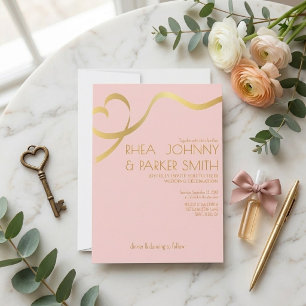 Romantic Pink and Gold Script Formal wedding Invitation