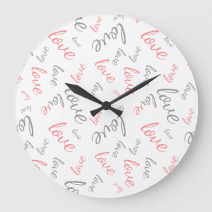 Romantic Pink and Grey Love Script Cursive Large Clock