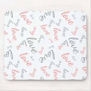 Romantic Pink and Grey Love Script Cursive Mouse Mat
