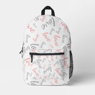 Romantic Pink and Grey Love Script Cursive Printed Backpack