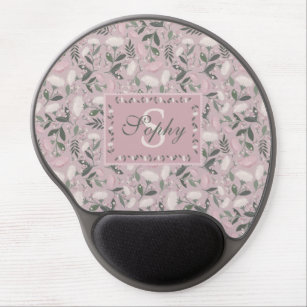 Romantic pink and ivory hollyhock floral pattern gel mouse mat