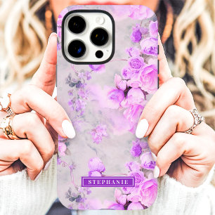 Romantic Pink and Lavender Name Floral iPhone 16 Pro Max Case
