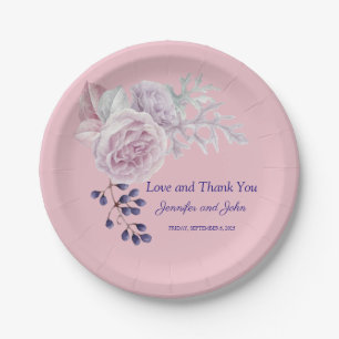 Romantic Pink and Purple Peonies Wedding Paper Plate