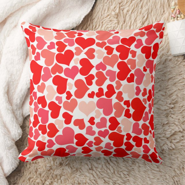 Romantic Pink and Red Heart Pattern Valentine Cushion (Blanket)