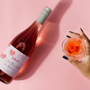 Romantic Pink and Red Heart Valentine's Day Wine Label